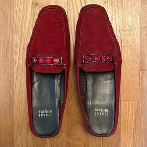 Stuart Weitzman Vintage Burgundy Suede Mules with Embellishments